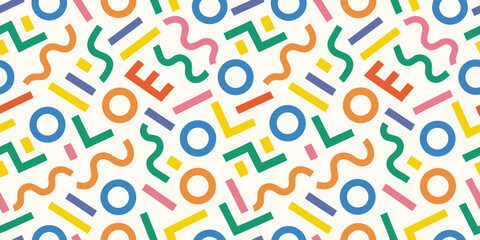 Retro memphis style pattern with colorful geometric shapes