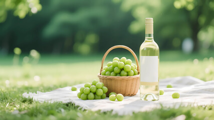 Fototapeta premium White wine and green grapes