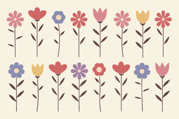 Collection of twenty stylized floral illustrations with botanical elements