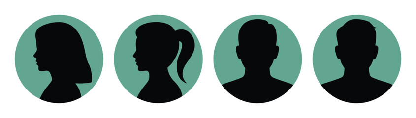 Male and Female Profile Silhouette Icons Set