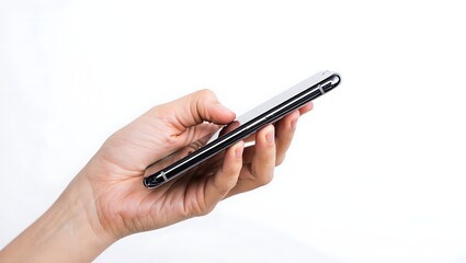 Modern Smartphone in Hand with Clean Minimalist White Background for Lifestyle Technology Applications and Mobile Device Design Promotion