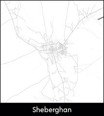 Obraz premium Sheberghan city map, Afghanistan - Topographic vector map poster