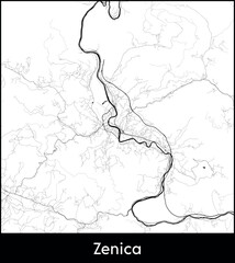 Zenica city map, Bosnia and Herzegovina - Topographic vector map poster