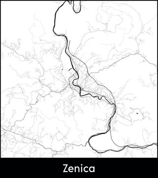 Zenica city map, Bosnia and Herzegovina - Topographic vector map poster