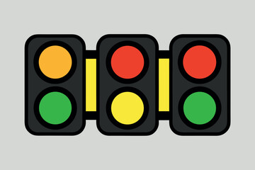 Four traffic lights with red yellow and green signals