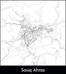 Souq Ahras city map, Algeria - Topographic vector map poster