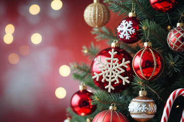 Obraz premium Festive Christmas Tree Ornaments With Bokeh Lights gold