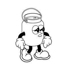 Retro character design of sad milk jug outline