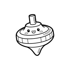 Fototapeta premium Happy Spinning Top Cartoon Character, Line Art, Childish, Playful Illustration