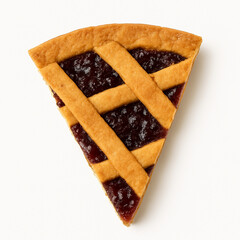 Slice of Crostata Pie with Jam Filling Isolated on White Background