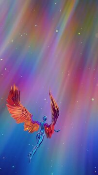 looped 3D animation. A divine angel hovering in the shining astral sky.