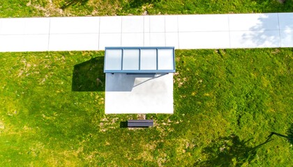 Aerial view of a modern bus stop