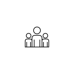Simple line drawing of three stylized people standing together, representing a group, team, or community.