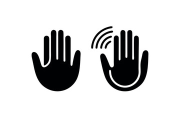 Obraz premium Two simple line art icons depicting a waving hand and a thumbs up gesture