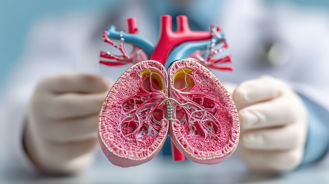 Vascular surgeon demonstrates human aorta model highlighting atherosclerosis details