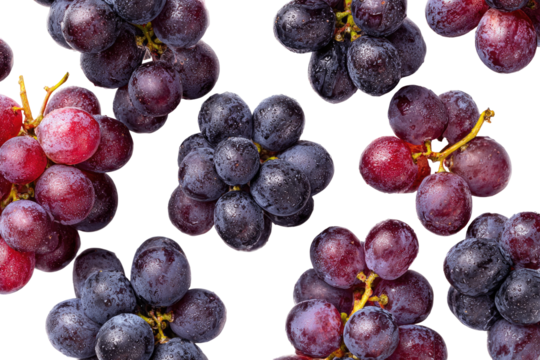 Close-up view of red and dark purple grapes, arranged in clusters