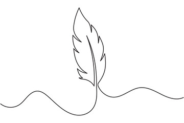  Bird feather continuous one line drawing minimalist style on white background