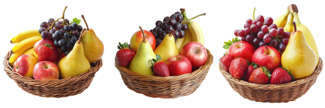 Set of ripe tasty fruits and berries isolated on transparent background PNG