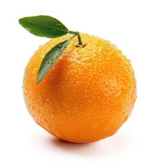 Fresh orange with leaves and water droplets