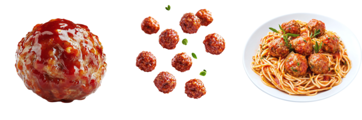Set of different tasty meatballs isolated on transparent background PNG