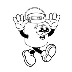 Retro character design of cheerful milk jug outline
