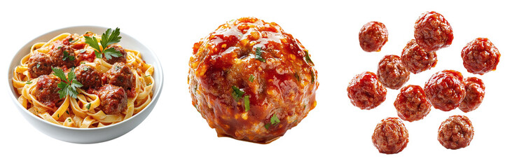 Set of different tasty meatballs isolated on transparent background PNG