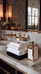 Luxurious bathroom with stacked towels