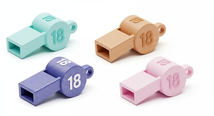 Colorful pastel whistles on light background