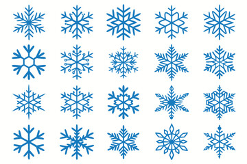 Grid of 36 unique blue snowflake icons