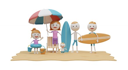 Family beach day cartoon illustration