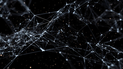 Fototapeta premium Abstract digital network connection with white lines and dots on a dark background representing internet communication technology and data transmission providing futuristic