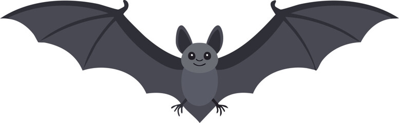 A cute, happy cartoon bat with large wings, a small nose, and big eyes.