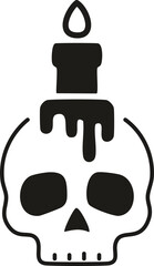 A spooky Halloween candle with a skull on the side and a dripping wax effect.