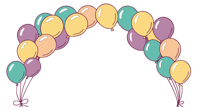Glossy Balloon Arch Frame in Yellow, Purple, Teal, and Peach – Decorative Vector Art and PNG Clip Art for Party Entrances and Photo Backdrops