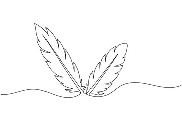  Bird feather continuous one line drawing minimalist style on white background