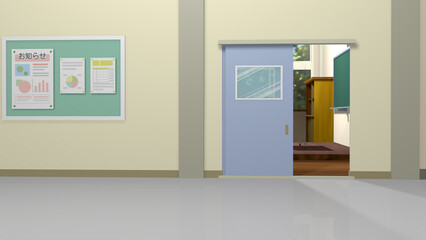 アニメーションの背景に使える教室の風景（廊下の風景）
