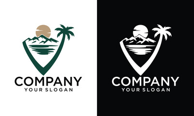 Creative Beach logo design vector template.