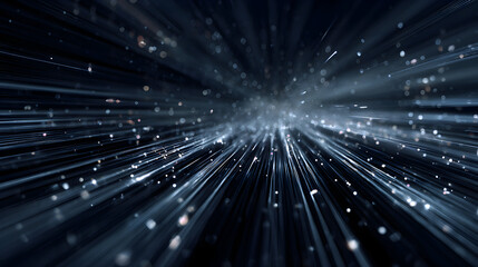 Fototapeta premium Abstract digital data stream visualization with gleaming light rays emanating from the center representing cutting edge technology with blurred bokeh and deep space vibes perfect
