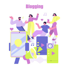 Group Blogging Celebration Vector Illustration