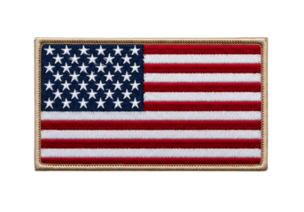 Embroidered american flag patch with stars and stripes isolated on transparent background