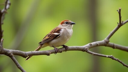 Fototapeta premium Close-up of a sparrow perched on a branch.