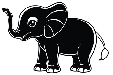 Cute baby elephant silhouette with big ears