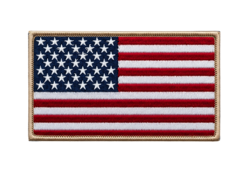 Embroidered american flag patch with stars and stripes isolated on transparent background