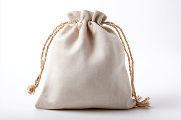 Obraz premium Selective focus cloth bag isolated on white background, Minimal white tone gift bag on white background.