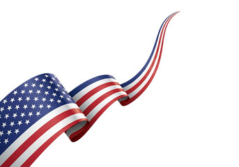 Waving american flag ribbons isolated on transparent background