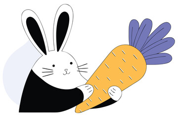 Cute bunny holding a carrot side view silhouette