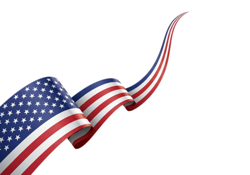 Waving american flag ribbons isolated on transparent background