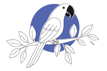White cockatoo perched on a branch against a blue circle