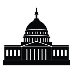 Detailed Silhouette of United States Capitol Building with Dome and Architectural Details Isolated