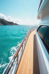 Obraz premium Sun-drenched yacht deck, pristine white, turquoise water shimmering, opulent details, summer luxury at its finest Perfect for travel, lifestyle, and high-end brands , elegant, opulence, swimming
